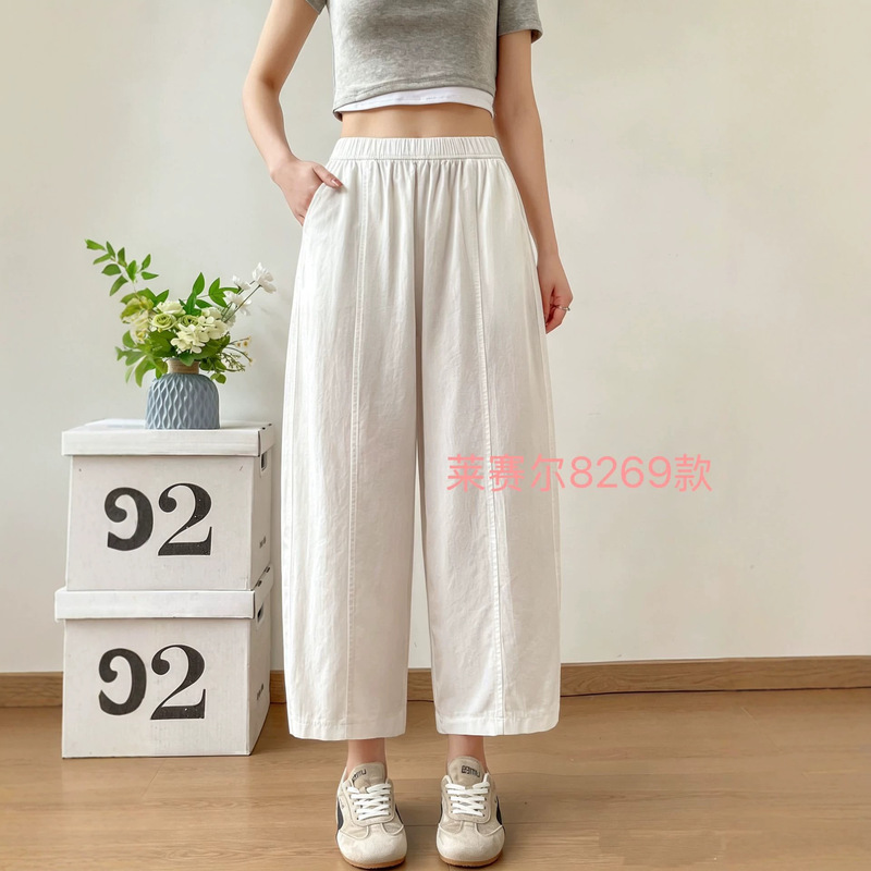 Japanese-Style Multi-Color Lyocell Casual Pants High-Waisted Breathable Wide-Leg Cropped Pants Women's Pants Wholesale Source