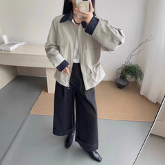 艾！亮点家8396撞色翻领抽绳收腰风衣长62-仅供货经销商不退换