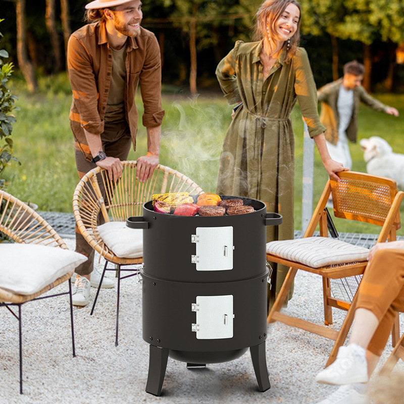 Amazon multifuncional doble puerta 3 en 1 horno de ahumado horno de ahumado horno de barbacoa de carbón al aire libre somker horno de bacon