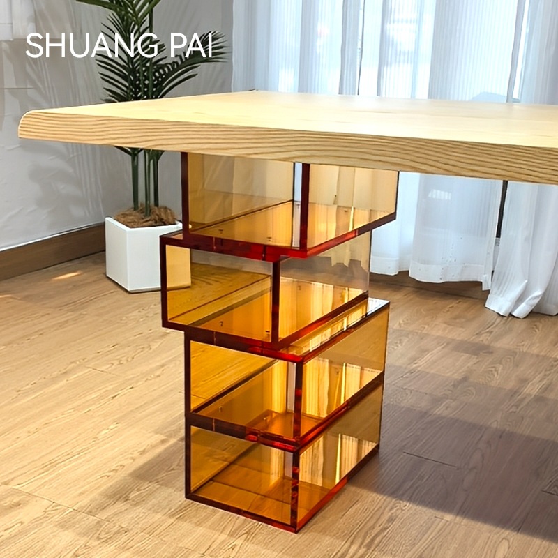 亚克力桌腿加工透明桌脚茶桌支撑腿悬浮餐桌支架桌角岛台圆柱染色