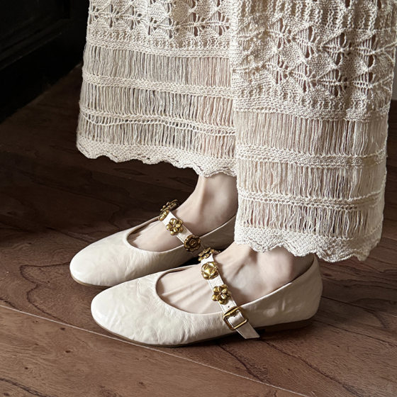 2025 spring new round toe low heel flat shoes sheepskin Mary Jane women's shoes