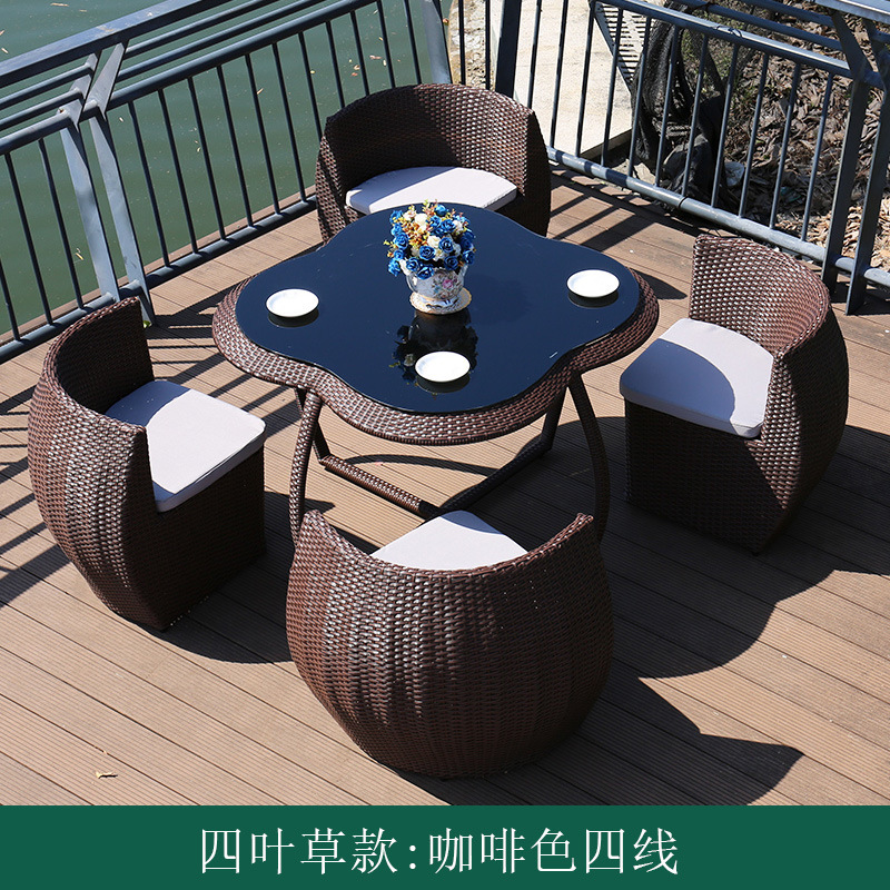 Outdoor table and chair courtyard balcony leisure rattan chair set, terrace garden outdoor rattan chair combination with small coffee table