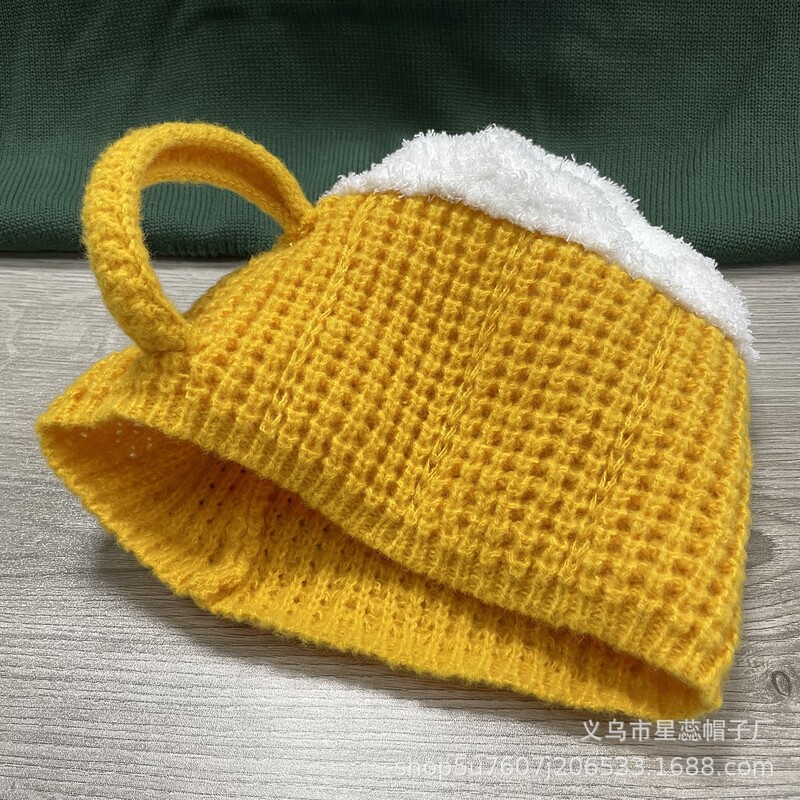 Beer Hat Autumn and Winter New Style Knitted Beer Mug Hat Unisex Warm Woolen Hat Fun Creative Quirky Hat