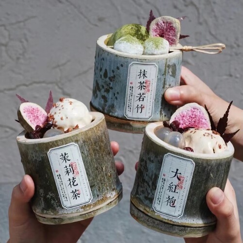 Bamboo tube milk tea cup cake decoration biscuit ornaments fig grapefruit dried fruit Oreo biscuit ice cream