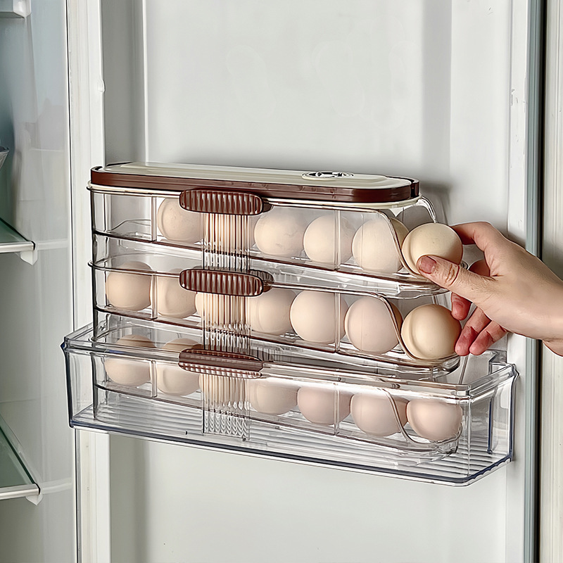 Estante de almacenamiento de huevos portátiles transfronterizos especial para refrigerador puerta lateral de almacenamiento de huevos rodantes automáticos multicapa de grado alimenticio