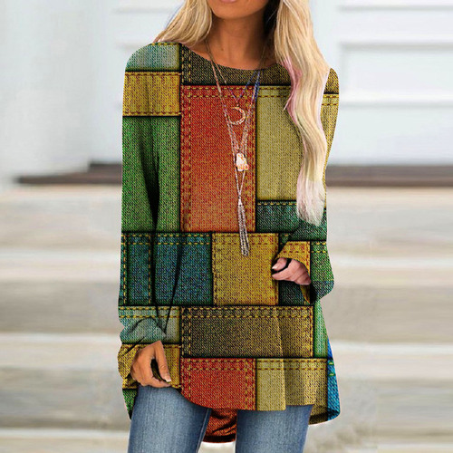 Women's Graphic Mesh Patchwork 3D Print Front-Back Asymmetrical Medium-Sleeve Casual T-Shirt