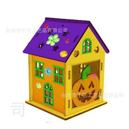 クロスボーダーハロウィン木製カボチャハウス工芸品子供用DIY3D塗装カボチャハウスアートと工芸品|undefined