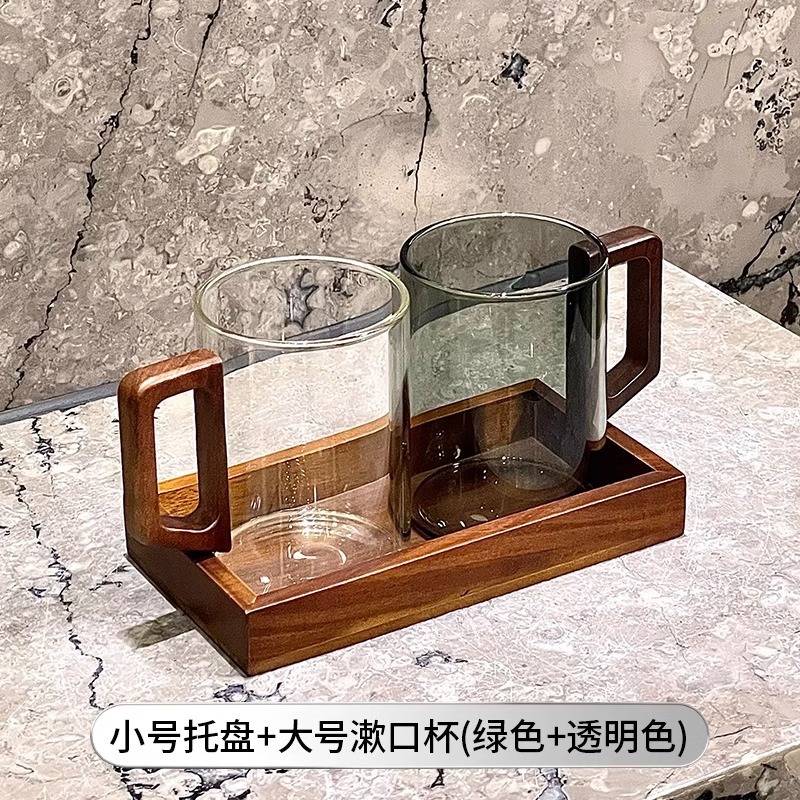 中式复古木柄高级感木质托盘刷牙杯漱口杯扩香器情侣对杯|undefined