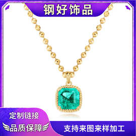 款绿色方晶锆石吊坠金珠链项链新潮百搭时尚穿搭配饰设计
