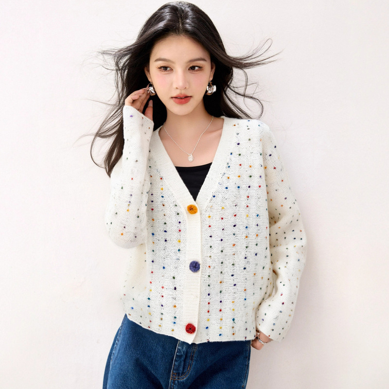 R9307彩点毛衣女长袖宽松小众设计感秋冬新款外套微胖显瘦网红潮|undefined