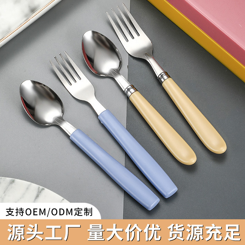Stainless Steel Portable Cutlery Set Dopamine High-Value Student Cafeteria Spoon and Fork Outdoor Travel Three-Piece Set