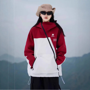 Charge clothing stitching contrast color hard shell pressure glue lovers hooded coat outdoor windproof and rainproof mountaineering clothing manufacturers wholesale