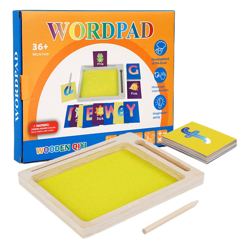 Ilustración infantil educación temprana pintura entrenamiento caja de arena juguetes educativos aprendizaje escritura práctica palabra arena mesa Montessori juguetes de enseñanza