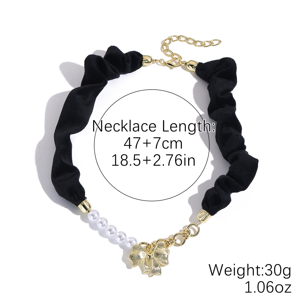 N2511-36 블랙 실크 스카프 진주 리본
