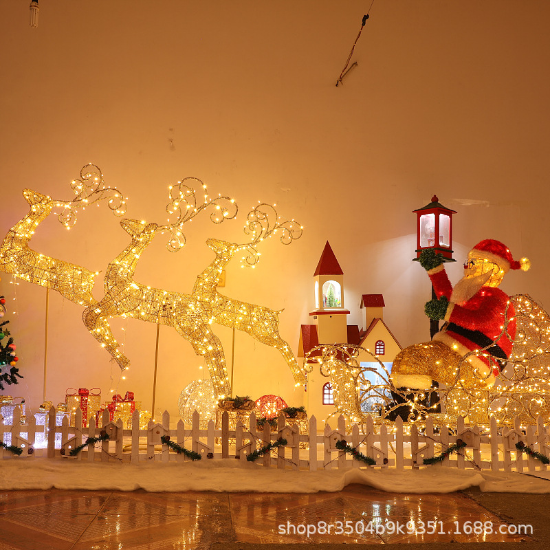 Navidad hierro ciervos carro Navidad interior escena diseño vuelo ciervos Santa Claus luminoso ambiente de vacaciones al por mayor