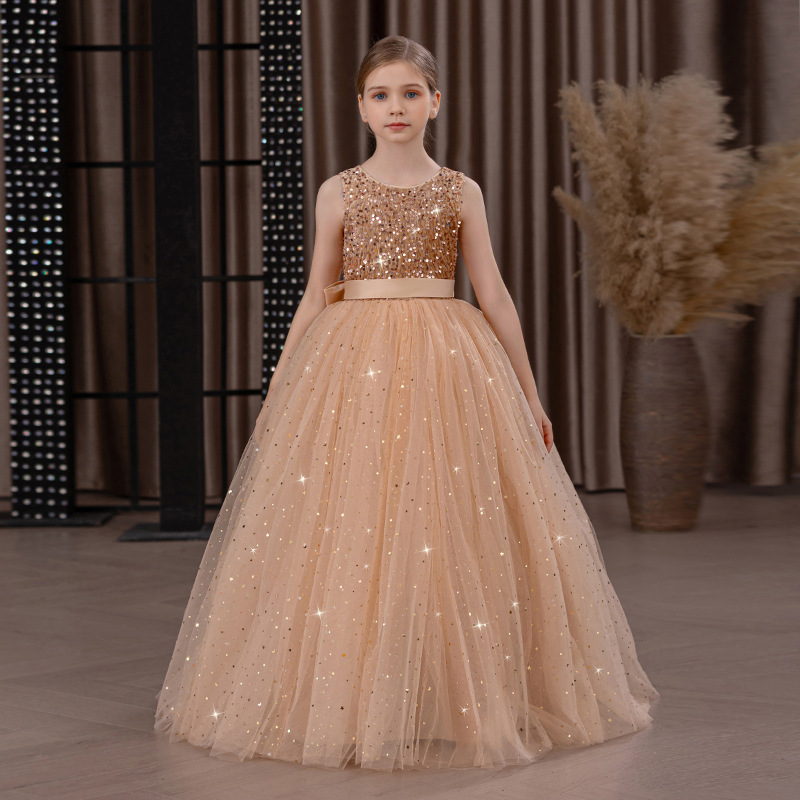 Cross-border Girls' Long Princess Dress Flower Girl's Wedding Dress Host Piano Performance Children's Birthday Poncho Dress Cross-border Girls' Long Princess Dress Flower Girl's Wedding Dress Host Piano Performance Children's Birthday Poncho Dress