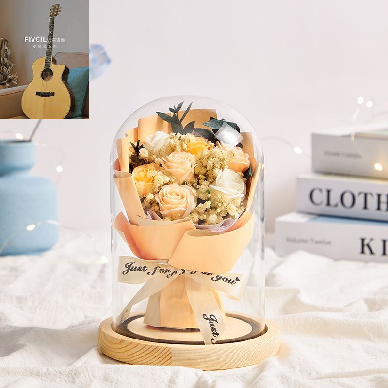 [인기 핫 스타일] Shaohua-7 샴페인/오프화이트 장미-선물 가방 + 축하 카드 + 배터리 [완제품 배송]