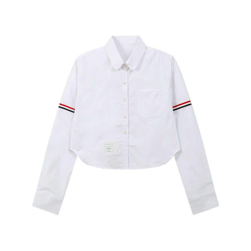 Factory Wholesale Tb Jl Long-Sleeved Shirt, Preppy Style, Short Oxford Cloth, Waist-Revealing High-Waisted Women's Shirt