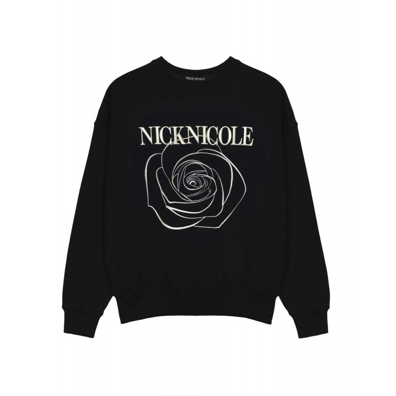 文佳煐同款韩国小众潮牌NICK NICOLE字母玫瑰刺绣宽松圆领卫衣女|undefined