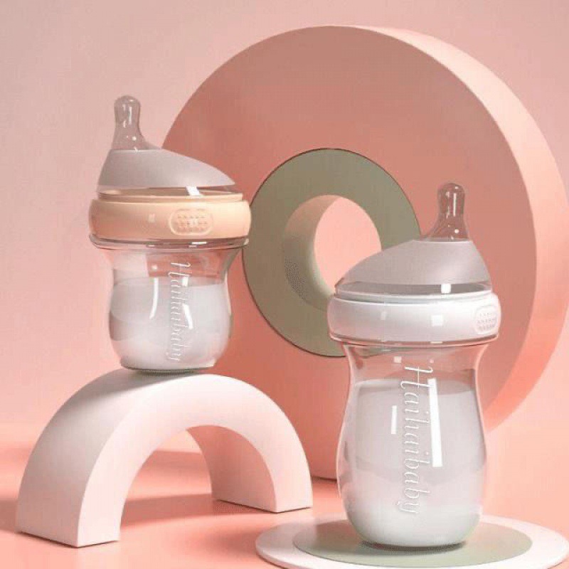 新生儿玻璃奶瓶偏中心防胀气呛奶仿母乳多用婴儿喝水|ru
