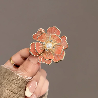 Chinese Style High-End Luxury Enamel Peony Flower Brooch Retro High-End Pearl Flower Corsage Anti-Exposure Pin