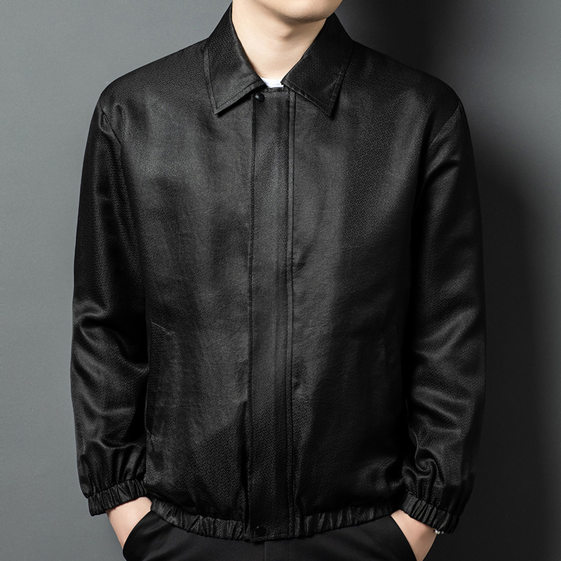 High-End Silk Xiangyun Yarn Jacket for Men, Loose Casual Large Size Dad Style, 100% Mulberry Silk Outerwear for Autumn High-End Silk Xiangyun Yarn Jacket for Men, Loose Casual Large Size Dad Style, 100% Mulberry Silk Outerwear for Autumn
