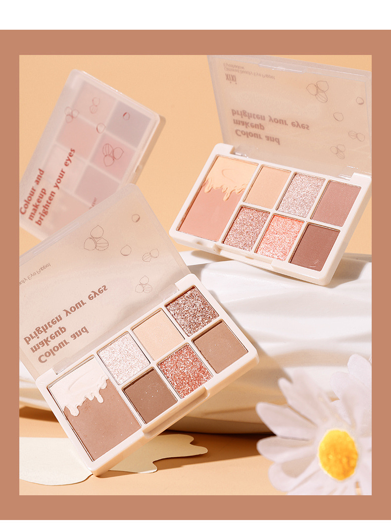 xixi Chestnut 7-color Eyeshadow Palette, Oatmeal Milk tea, nude Chestnut Milk Coffee, Earth Tone Eyeshadow, pearlescent and matte, versatile undefined