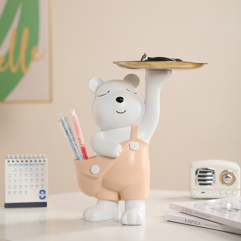 Pocket bear entrance key storage decoration cream style living room Tray storage rack moving new home housewarming gift