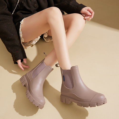 Women's Fashion Mid-Calf Rain Boots, Martin Boots, Slip-Resistant Water Boots, Waterproof Shoes, Adult Water-Resistant Rain Boots