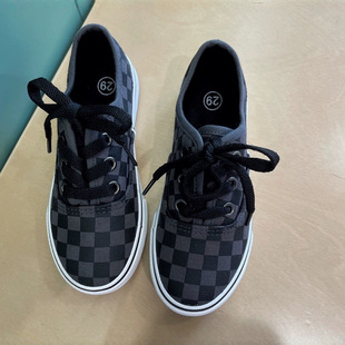 Boys and Girls' Canvas Vulcanized Shoes, Lace-Up Slip-On, Non-Slip, Breathable Plaid Vans-Style Children's Shoes
