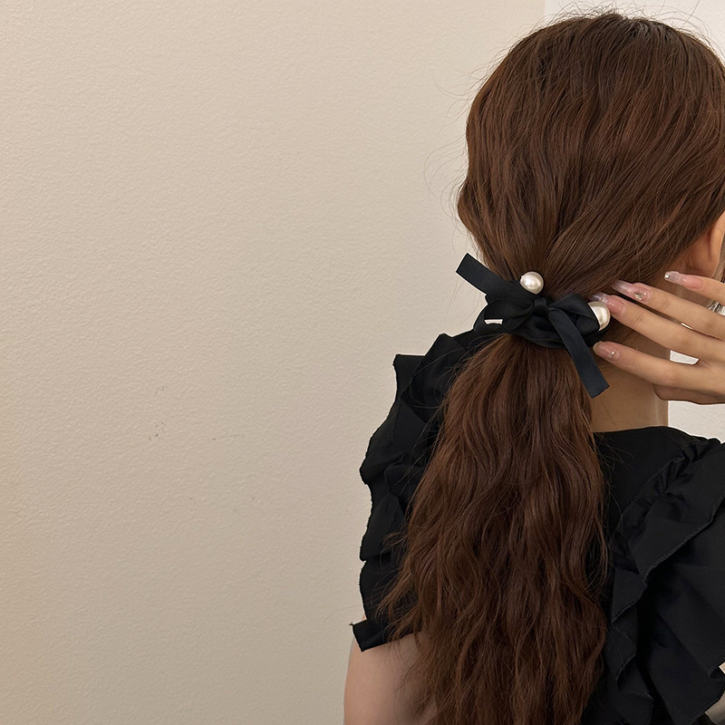 ヘアリボン、ヘッドバンド、アクセサリー、黒真珠のヘッドバンド、ハイポニーテールヘアロープ、高級ヘアバンド、ゴムバンド、女性用ヘアアクセサリー|undefined