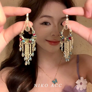 去大理~波西米亚风水晶流苏耳环女独特气质显脸瘦耳钉民族风耳饰