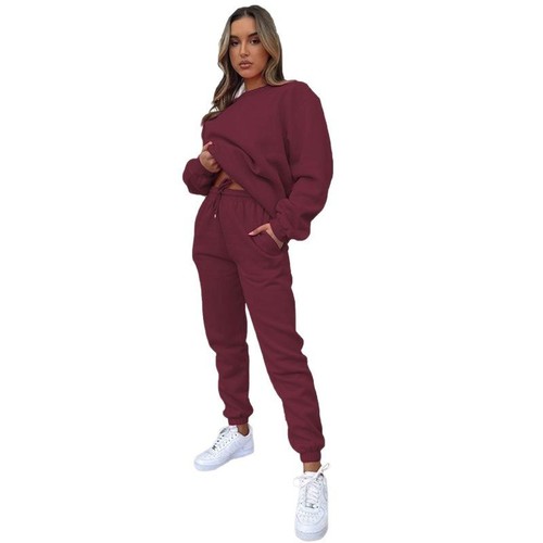 Women's Solid Color Round Neck Long Pants Set for Autumn and Winter, Fashion Casual Long Sleeve Hoodie Set, New Arrival