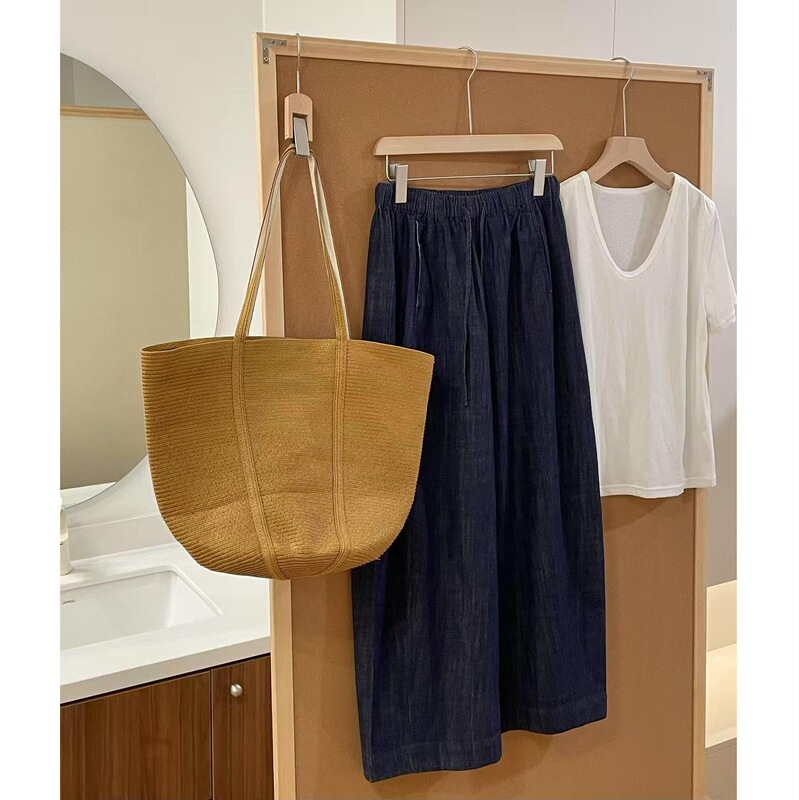 CHAO class recommend! dark blue Comfortable Tencel Cotton Linen Jeans Women's 2025 New All-match Wide-leg Granny Pants