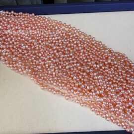 天然淡水珍珠中国红橘色麦穗项链4-5mm三七孔米珠微瑕半成品可diy