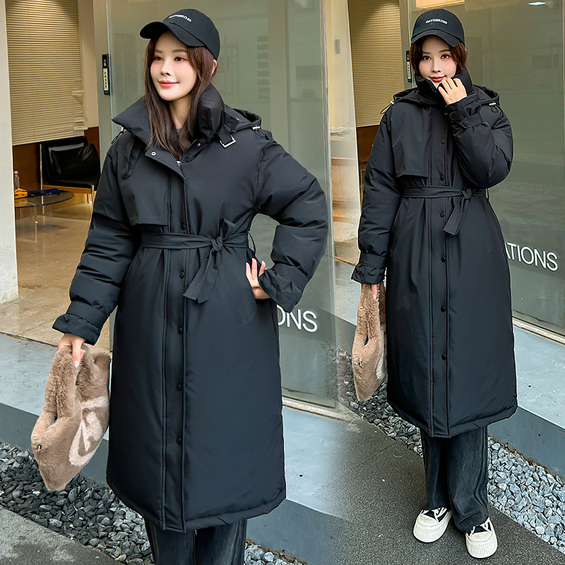 2024 ropa de invierno nuevo comercio exterior moda coreana larga cintura gruesa ropa de algodón de la universidad cinturón abrigo abrigo abrigo image 4