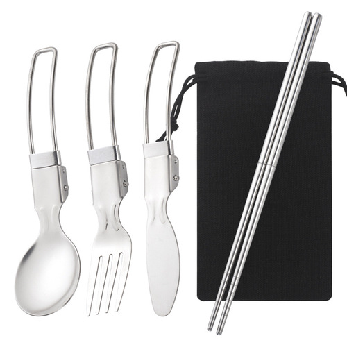 Stainless steel outdoor camping removable tableware, portable travel stainless steel foldable knife, fork, spoon, chopsticks
