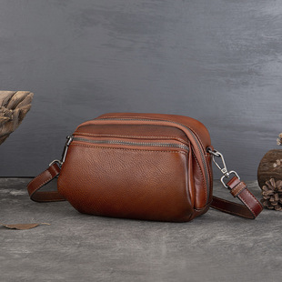 Retro purse, capacious leather small one-shoulder bag, genuine leather, cowhide