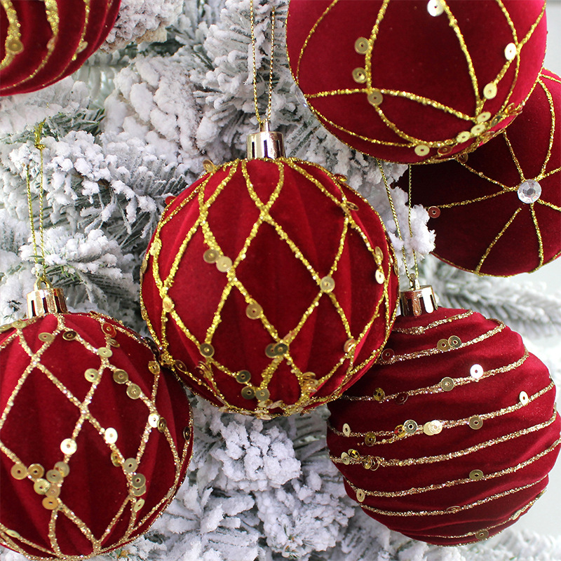 Bolas de Navidad flocado bolas de Navidad bolas de decoración de Navidad 8cm bolas de Navidad decoración de árbol de Navidad colgante decoración de Navidad
