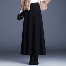 贵气纯色百搭加厚毛呢半身裙秋冬新款时尚遮胯宽松大摆过膝裙