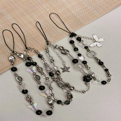 ins辣妹黑白金屬蝴蝶ccd相機掛繩手機手機鏈鏈條掛飾短款