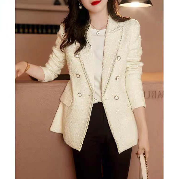 Spot manufacturers wholesale New Design platinum small fragrance heavy tweed temperament suit jacket women