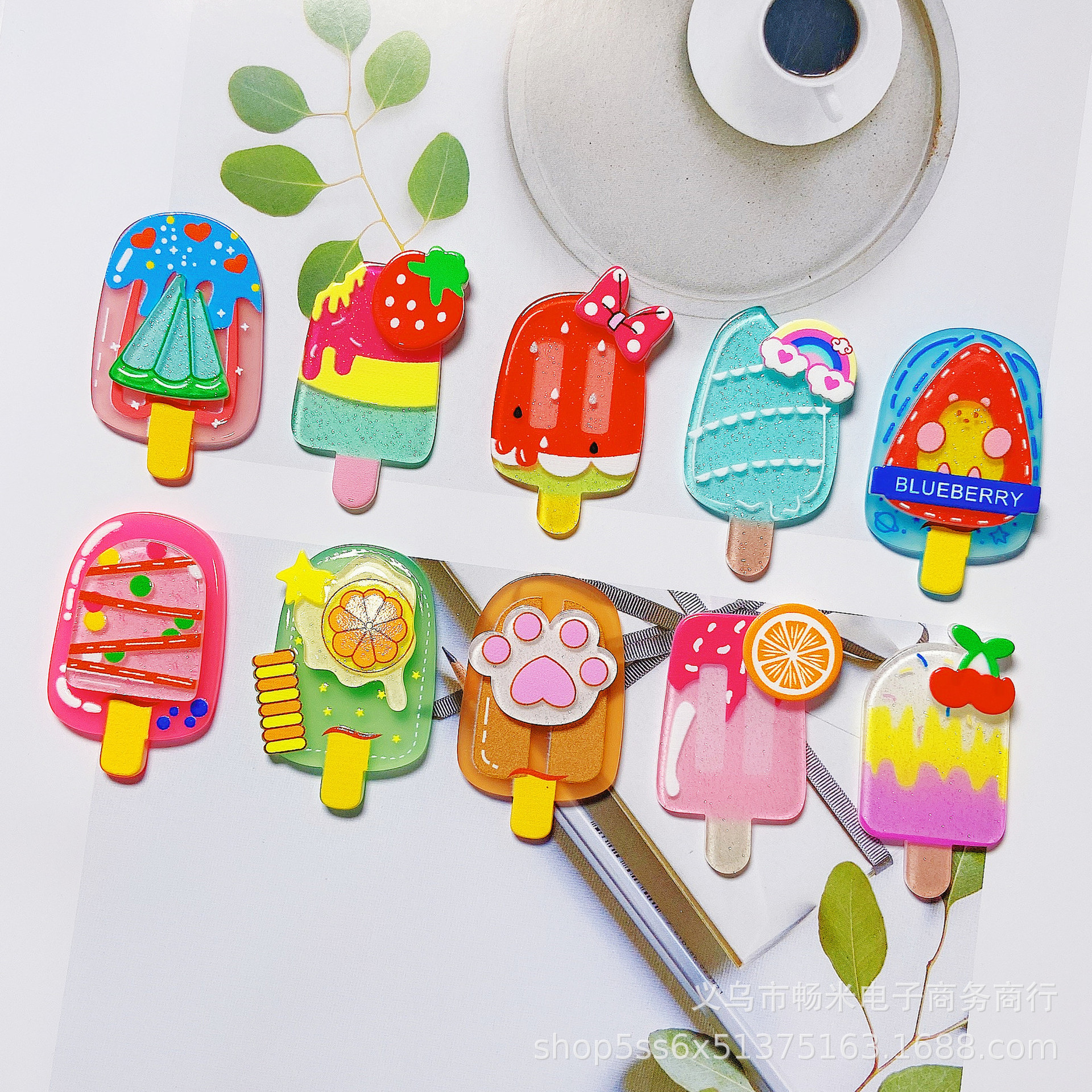 Creative Popsicle tridimensional parche acrílico de doble capa joyería de la cáscara del teléfono móvil con llavero bricolaje pendientes hechos a mano material