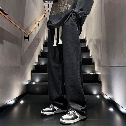 Men's Jeans Ins Trend Spring and Autumn Street Fashion Youth American Retro Black Loose Straight Leg Pants