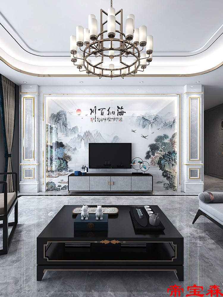 New Chinese style television Background wall ceramic tile a living room Rome column Frame Crystal Stone Movies Landscape painting
