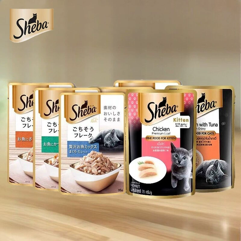 Лакомство для кошек Sheba, кусочки мяса для взрослых кошек, суп, мягкая упаковка 35 г, замечательный свежий влажный корм, мягкая банка для кошек