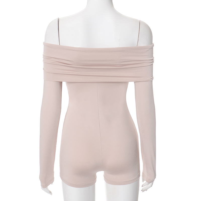 Women Clothing Off Shoulder Pleating Long Sleeve Tight High Waist Romper Women