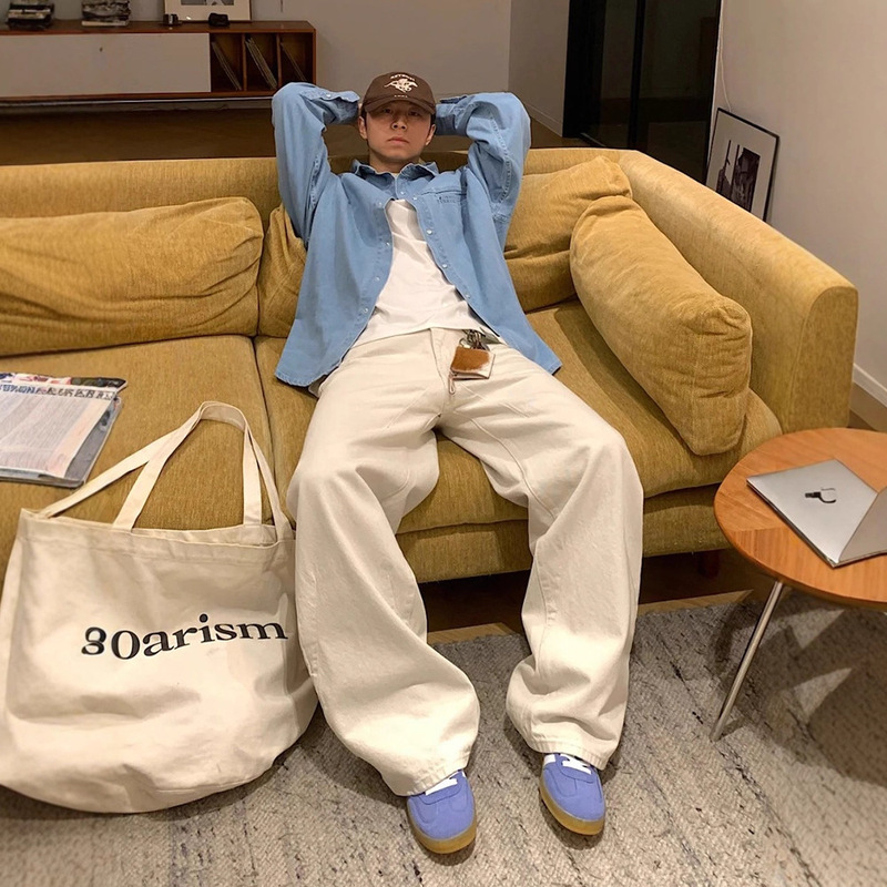 Cleanfit Plain Wide-Leg Jeans Niche Stylish American Casual Floor-Length Pants Trendy