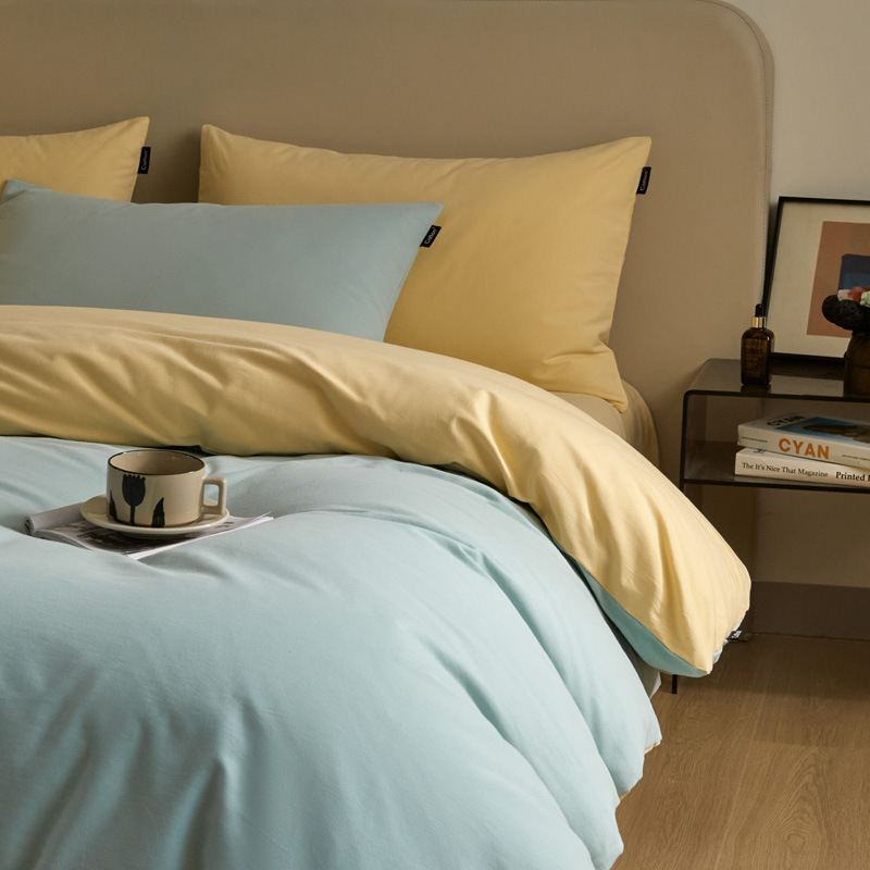 High-end nuevo algodón molido cama gaza de cuatro piezas conjunto de color sólido de doble parche de algodón puro tipo a sábanas de cama 4 suave