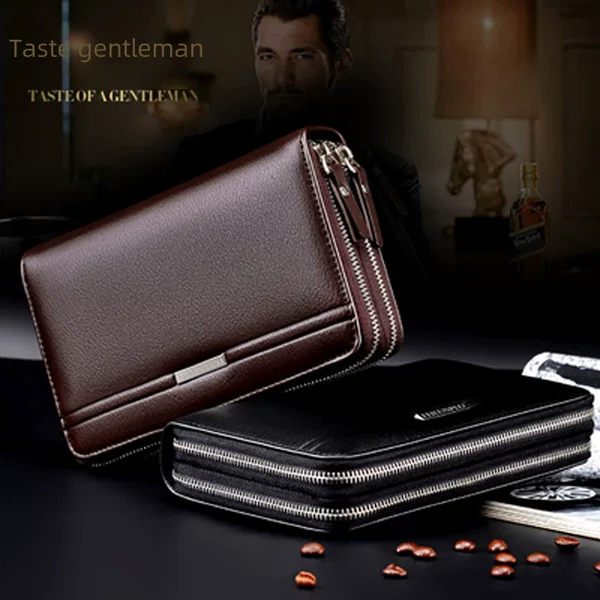 Foreign Trade Men's Bag with Multiple Card Slots, Men's Clutch Bag with Double Zipper, Long Wallet, Business Clutch Bag, Men's Clutch Bag, Clutch Bag